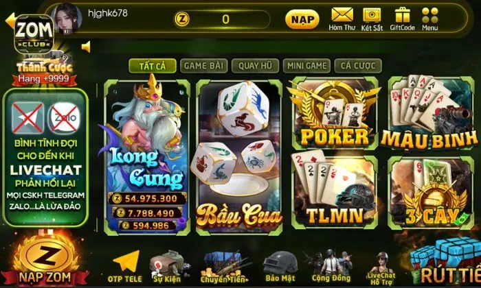 Cổng game Zomclub mới xuất hiện nhưng đã rất được yêu thích