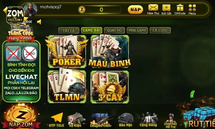 Game bài ZomClub – thế giới giải trí hấp dẫn